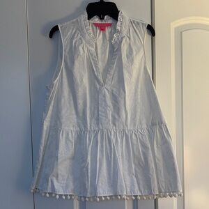 Lilly Pulitzer White Ruffle Pom-Pom Blouse